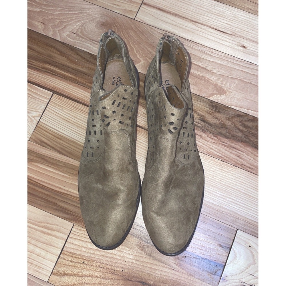 Eurosoft by Sofft Booties Ankle Tan Suede Laser Cutout Suede Zip Western 8.5 - Picture 3 of 12